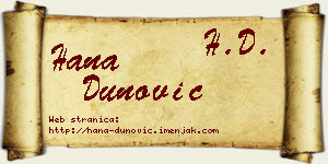 Hana Dunović vizit kartica